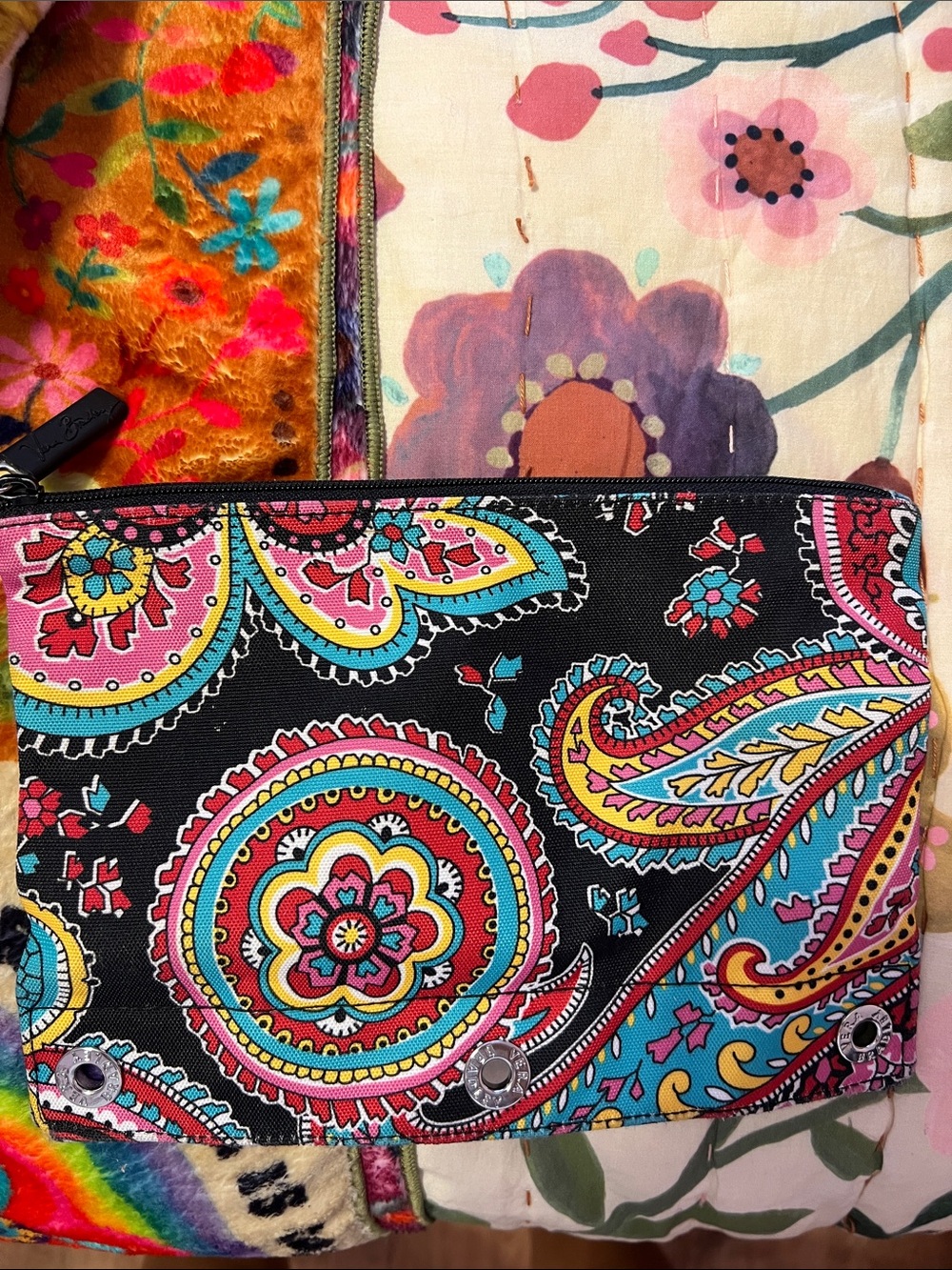 Vera Bradley Zip/pencil case Pouch - Black with Pink & Turquoise